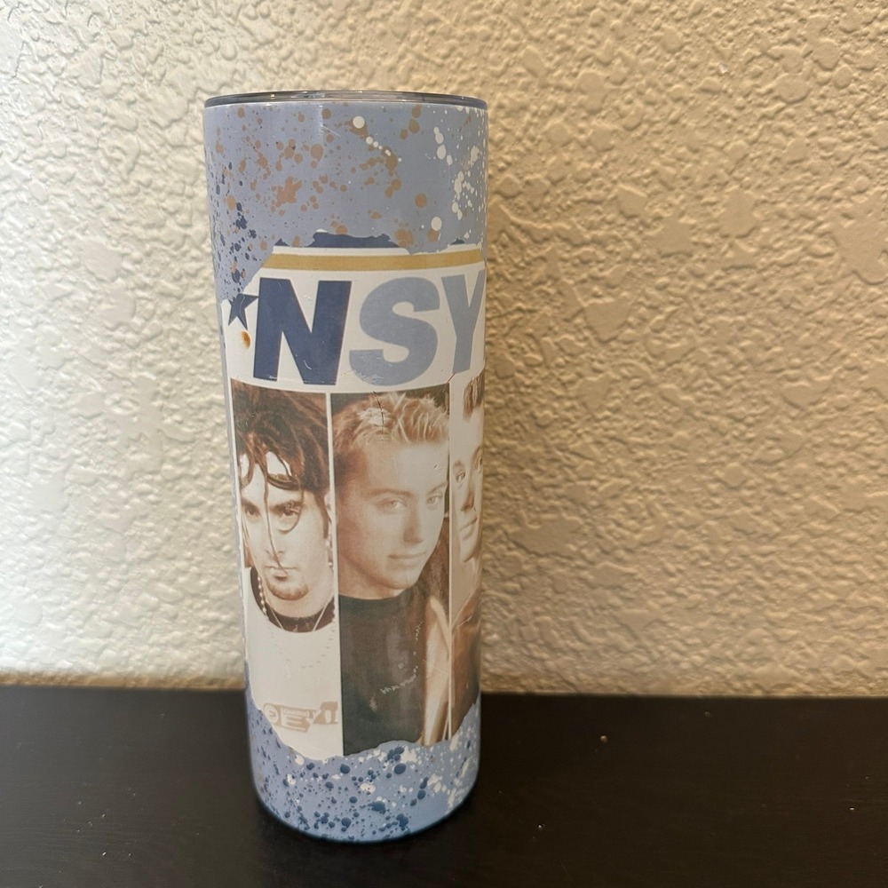*NSYNC sublimated tumbler travel mug blue clear lid